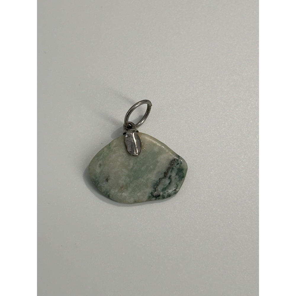 Vintage Natural Gemstone Jadeite? Pendant A/ Silver-toned Bail